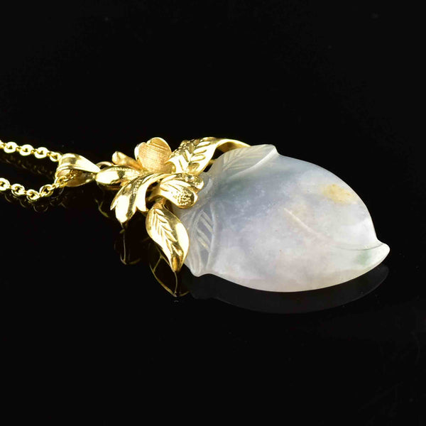 Vintage 14K Gold Carved Jade Acorn Pendant Necklace - Boylerpf