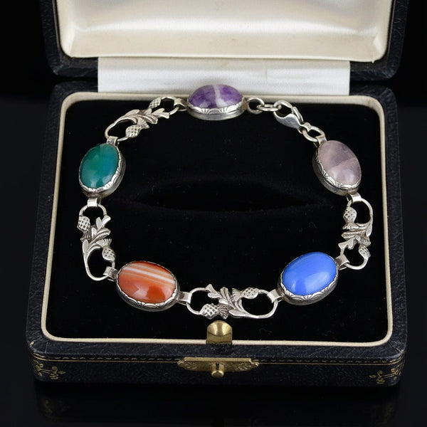 Vintage Scottish Agate Thistle Link Bracelet Arts & Crafts - Boylerpf