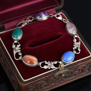 Vintage Scottish Agate Thistle Link Bracelet Arts & Crafts - Boylerpf