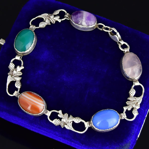 Vintage Scottish Agate Thistle Link Bracelet Arts & Crafts - Boylerpf
