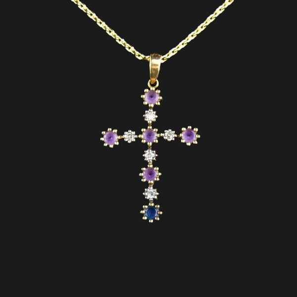 Gold Amethyst Diamond Cross Pendant Necklace - Boylerpf