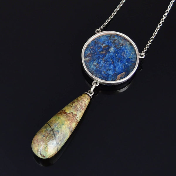 Silver Art Deco Scottish Blue Granite Agate Necklace