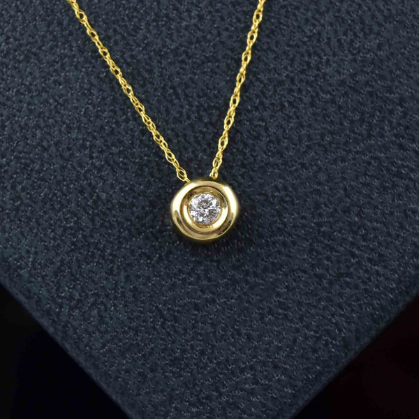 14K Gold Diamond Solitaire Slider Pendant Necklace - Boylerpf