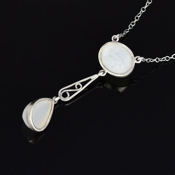 Vintage Art Deco Moonstone Sterling Silver Necklace - Boylerpf