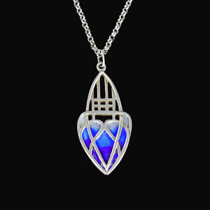 Antique Art Nouveau Silver Blue Enamel Heart Pendant Necklace - Boylerpf