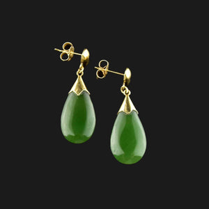 14K Gold Natural Jade Teardrop Earrings - Boylerpf