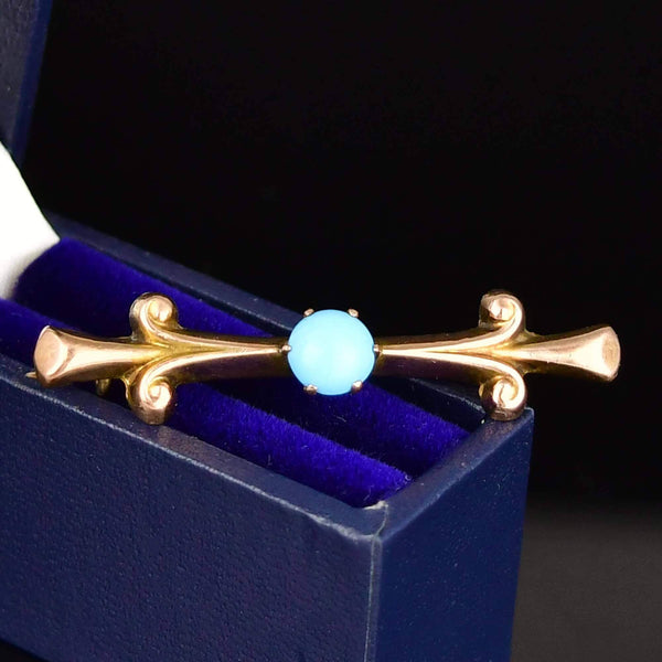 Antique 9K Gold Edwardian Turquoise Brooch Pin - Boylerpf