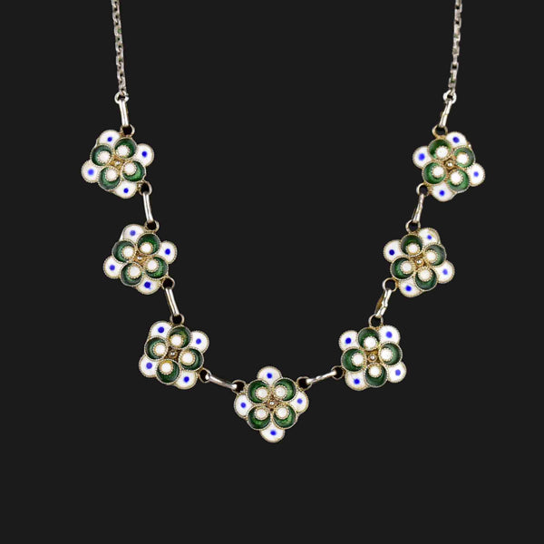 Art Deco Enamel Floral Chain Necklace - Boylerpf