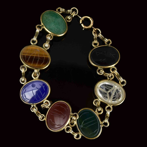 Gemstone Gold Fill Carved Beetle Bug Scarab Bracelet - Boylerpf