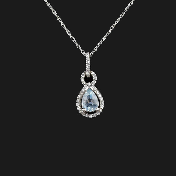 Vintage 10K White Gold Diamond Blue Topaz Pendant Necklace - Boylerpf