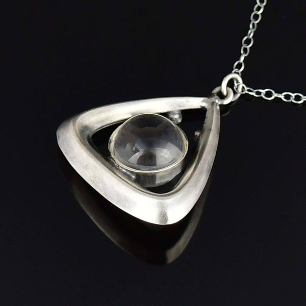 Antique Art Deco Sterling Silver Pools of Light Pendant Necklace