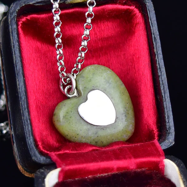 Vintage Sterling Silver Connemara Marble Heart Necklace