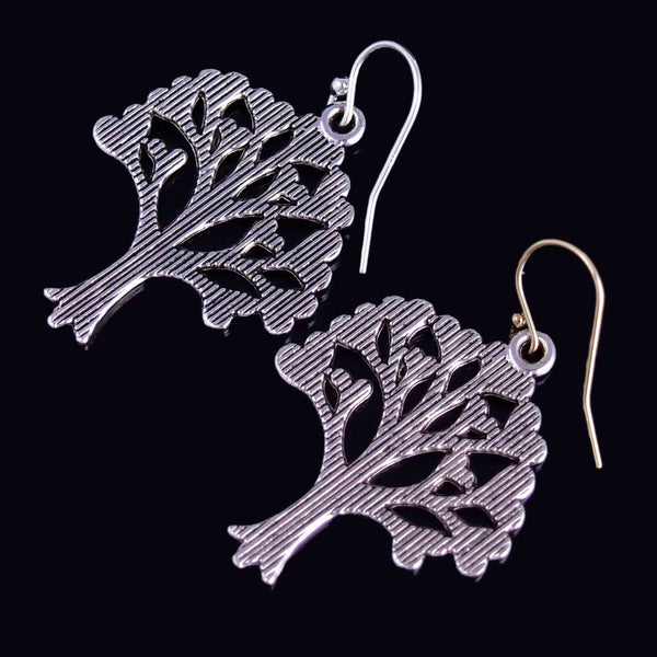 Vintage Silver Tree of Life Heart Leaf Earrings - Boylerpf