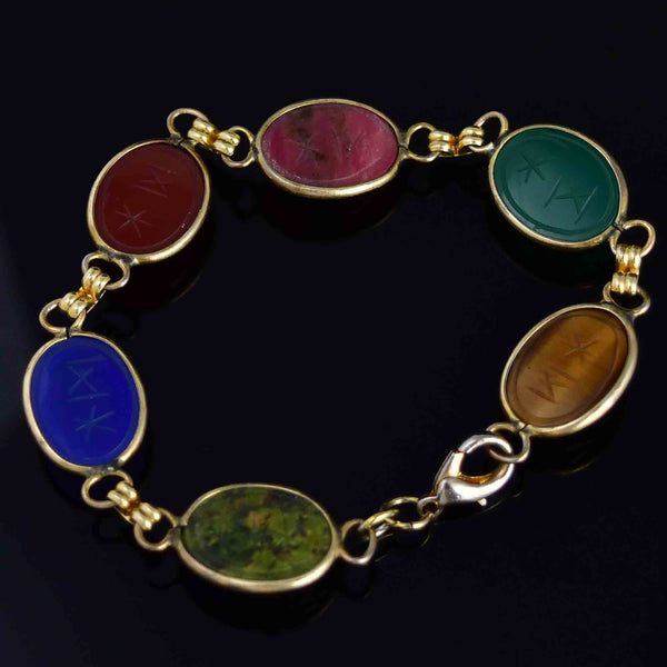 Vintage Gold Fill Egyptian Revival Gemstone Scarab Bracelet - Boylerpf