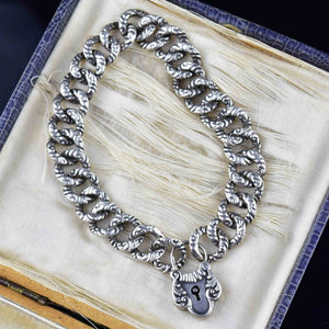 Silver Victorian Padlock Charm Fancy Curb Link Bracelet - Boylerpf