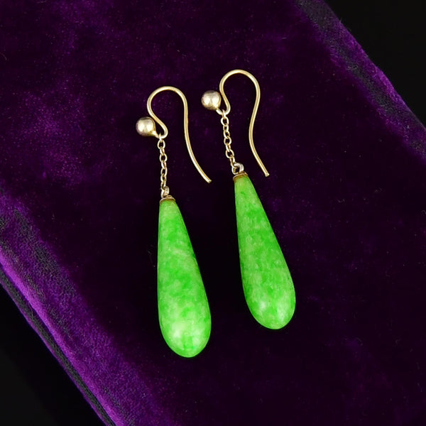 Antique Jade Teardrop Earrings in 9K Gold