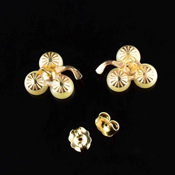Vintage 14K Gold Pearl Clover Stud Earrings - Boylerpf