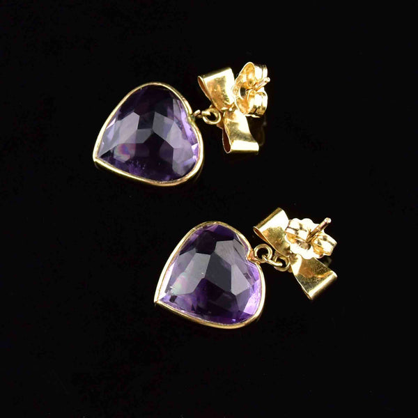 Vintage 14K Gold Bow Amethyst Heart Stud Drop Earrings - Boylerpf