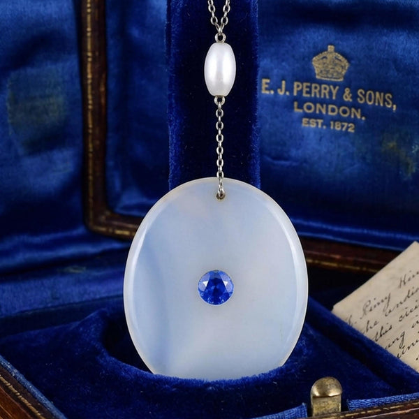 Vintage Sterling Silver White Chalcedony Blue Quartz Necklace