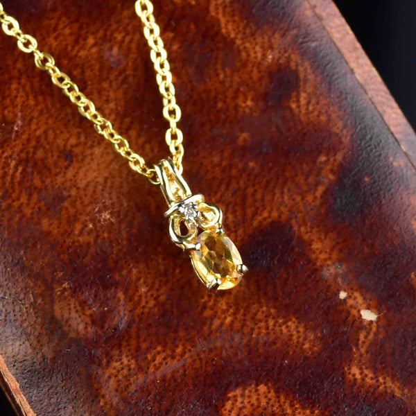 Vintage 10K Gold Citrine Diamond Pendant Necklace - Boylerpf