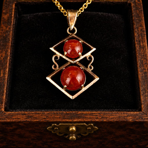 Vintage Carnelian Gold Vermeil Geometric Pendant Necklace