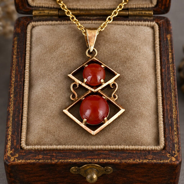 Vintage Carnelian Gold Vermeil Geometric Pendant Necklace