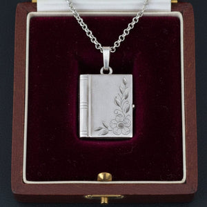 Vintage Forget Me Not Sterling Silver Book Locket Necklace - Boylerpf
