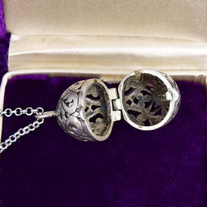 Antique Sterling Silver Egg Vinaigrette Pendant Necklace - Boylerpf