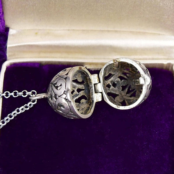 Antique Sterling Silver Egg Vinaigrette Pendant Necklace - Boylerpf