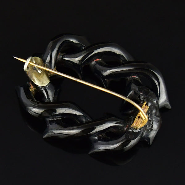 Antique Crown of Thorns Wreath Whitby Jet Mourning Brooch - Boylerpf