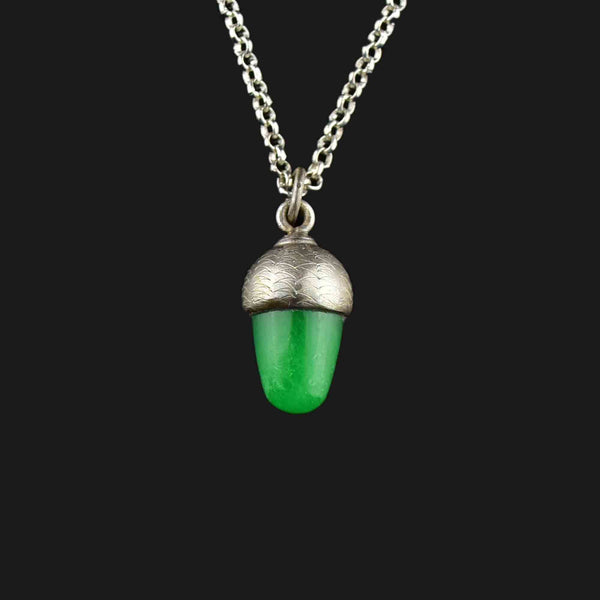 Vintage Jade Carved Acorn Pendant Necklace - Boylerpf
