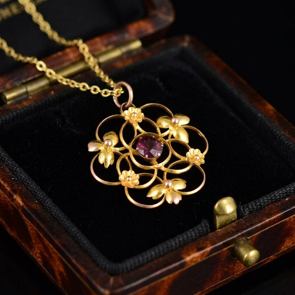 Antique 9K Gold Edwardian Amethyst Necklace