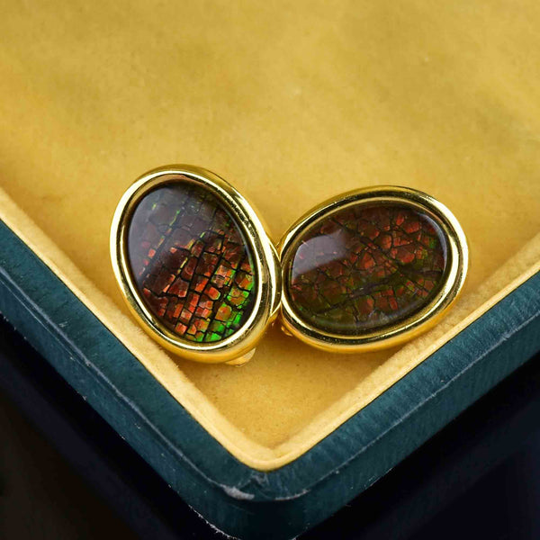 Vintage Gold Fill Ammolite Cabochon Earrings - Boylerpf