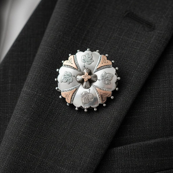 Antique Victorian Edwards & Ball Silver Rose Gold Memorial Brooch - Boylerpf