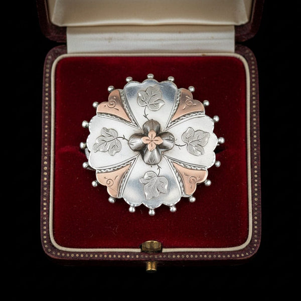 Antique Victorian Edwards & Ball Silver Rose Gold Memorial Brooch - Boylerpf