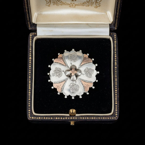 Antique Victorian Edwards & Ball Silver Rose Gold Memorial Brooch - Boylerpf