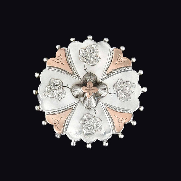 Antique Victorian Edwards & Ball Silver Rose Gold Memorial Brooch - Boylerpf