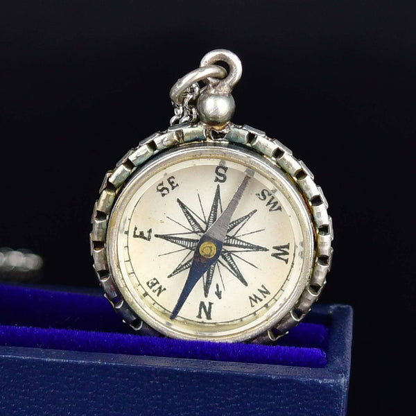 Antique Silver Working Compass Fob Pendant Necklace - Boylerpf