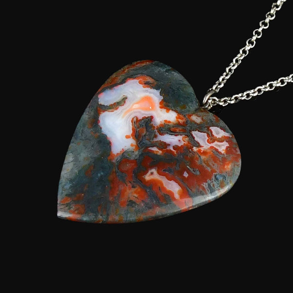 Vintage Scottish Moss Agate Heart Silver Necklace