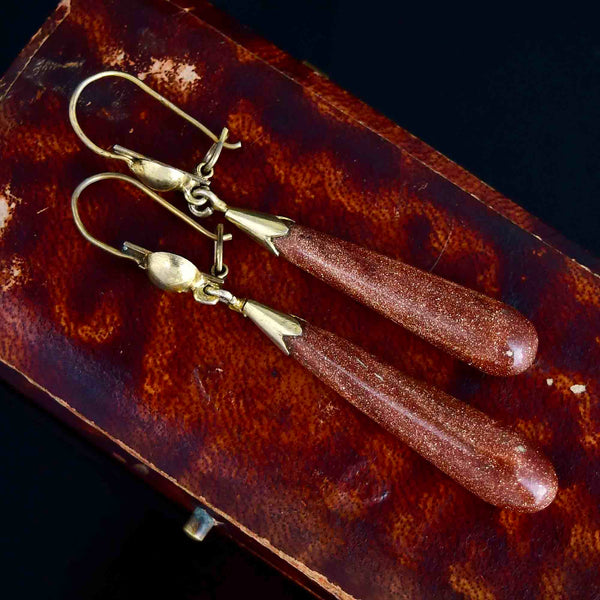Victorian Style Goldstone Bomb Teardrop Dangle Earrings - Boylerpf