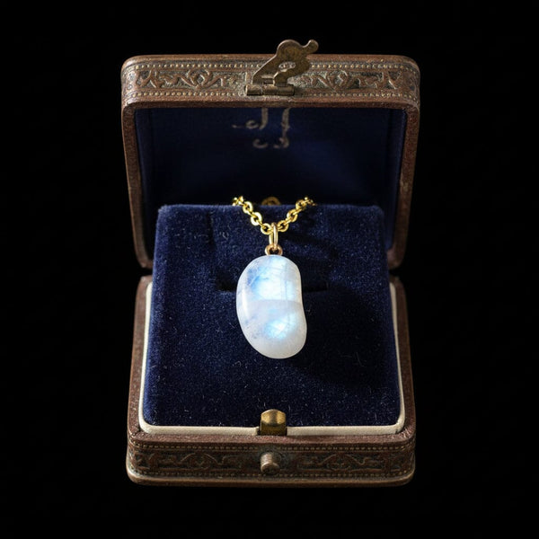 ON HOLD Vintage Gold Moonstone Lucky Bean Charm Necklace