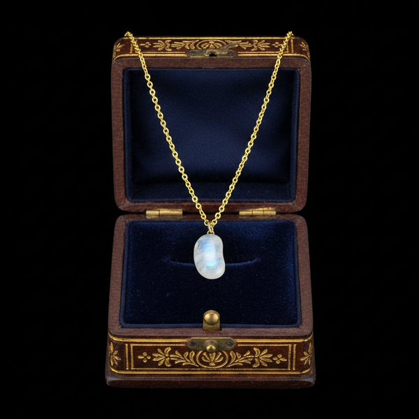 ON HOLD Vintage Gold Moonstone Lucky Bean Charm Necklace