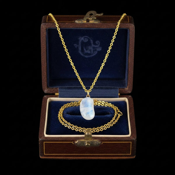 ON HOLD Vintage Gold Moonstone Lucky Bean Charm Necklace