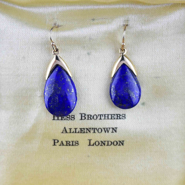 Vintage Gold Lapis Lazuli Teardrop Earrings - Boylerpf