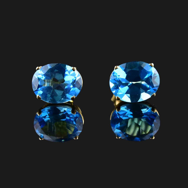 Vintage 14K Gold Blue Topaz Stud Earrings - Boylerpf