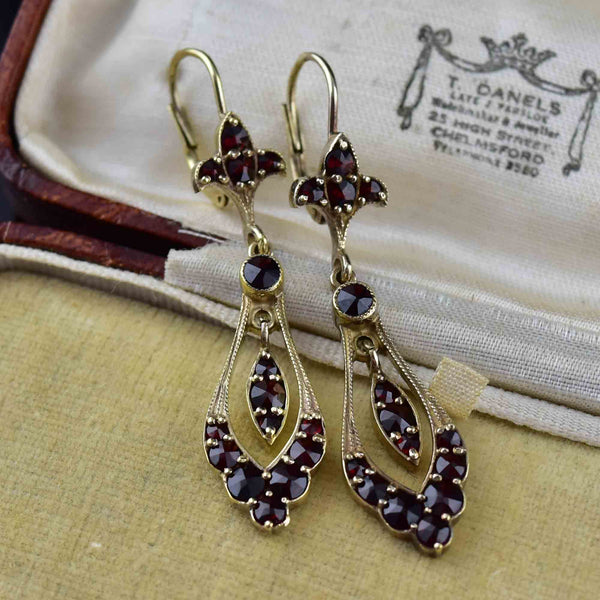 Vintage Rose Cut Garnet Long Pendant Earrings - Boylerpf