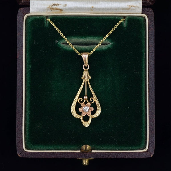 ON HOLD Antique Diamond Buttercup Necklace in 10K Gold - Boylerpf