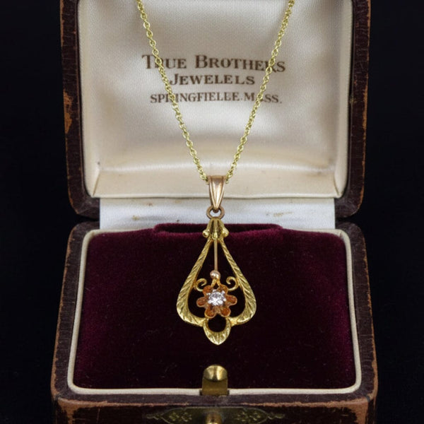 ON HOLD Antique Diamond Buttercup Necklace in 10K Gold - Boylerpf