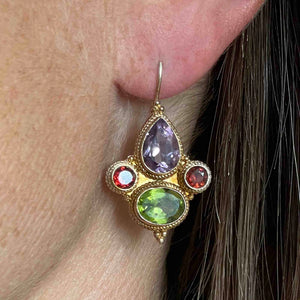 Vintage Garnet Amethyst Peridot Drop Earrings - Boylerpf