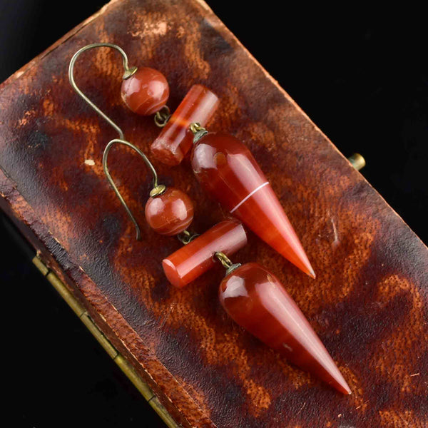 Antique Scottish Carnelian Banded Agate Drop Earrings - Boylerpf